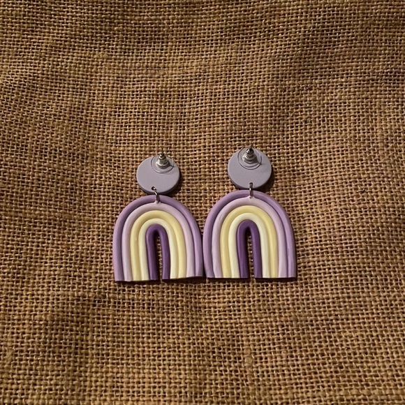 Clay Boho Clay Purple yellow Rainbow earrings New Y2k 90s - Picture 4 of 6